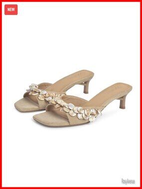 Faux Suede Kitten Heel Slide Sandals Square Toe Mule Heels Wooden Detail